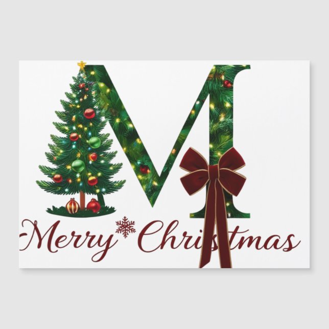 Rustic Merry Christmas Tree Magnetic Card  (Front)