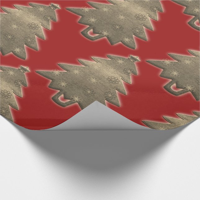 Rustic Merry Christmas Tree Red Wrapping Paper (Corner)