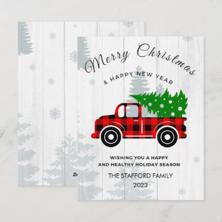 Rustic Merry Christmas Tree Vintage Red Truck Farm Holiday Card