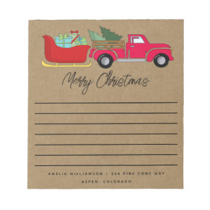 Rustic Merry Christmas Truck and Sleigh Notepad