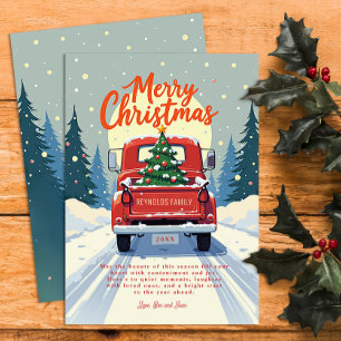 Rustic Merry Christmas Vintage Red Truck Holiday Card