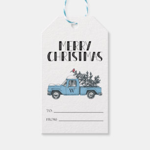 Rustic Merry Christmas Vintage Truck Monogrammed Gift Tags
