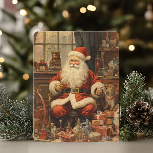 Rustic Merry Christmas With Santa Clause Holiday Card
