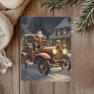 Rustic Merry Christmas With Santa Clause  Holiday Card