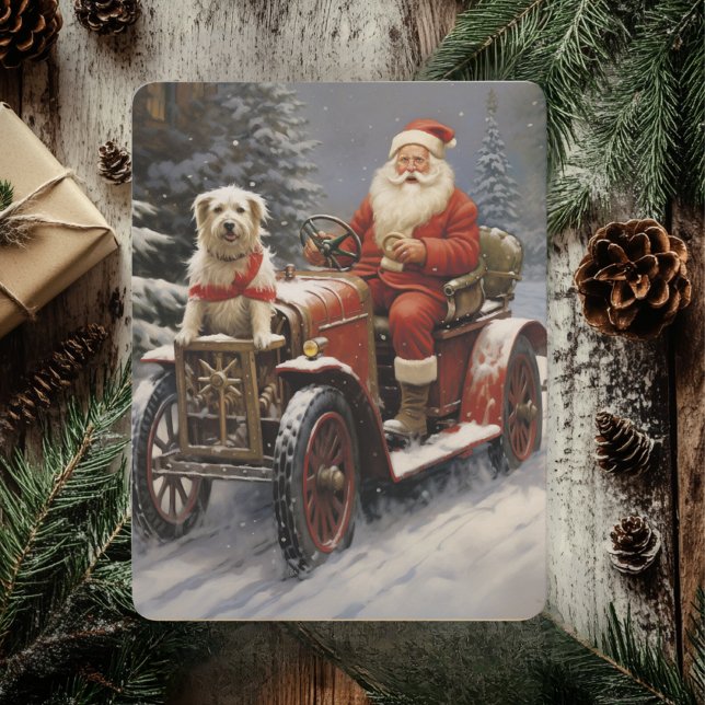 Rustic Merry Christmas With Santa Clause With Dog Holiday Card (Creator Uploaded)