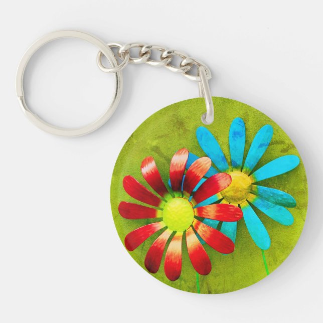 Rustic Metal Garden Flowers Key Ring (Front)