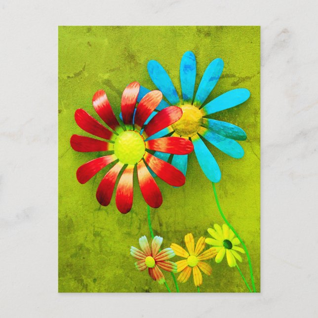 Rustic Metal Garden Flowers Postcard (Front)