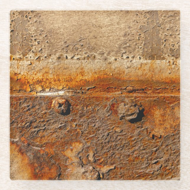 Rustic Metal: Heavy Textured Background Glass Coaster (Front)
