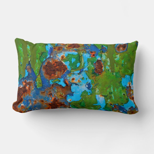 Rustic Metal Peeling Paint Grunge Vintage Lumbar Cushion (Front)