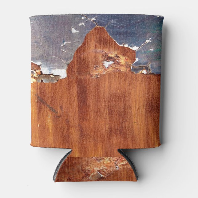 Rustic Metal: Vintage Iron Texture. Can Cooler (Front)