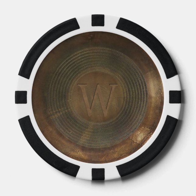 Rustic metal W monogram poker chip (Front)