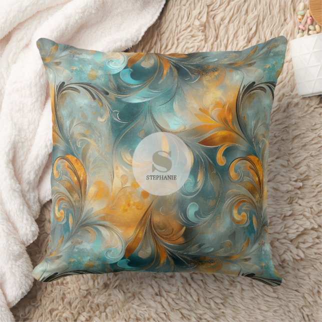 Rustic Metallic Paisley Abstract -Vintage-Inspired Cushion (Blanket)