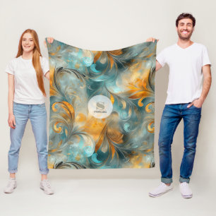 Rustic Metallic Paisley Abstract -Vintage-Inspired Fleece Blanket