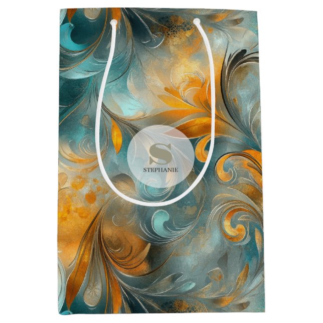 Rustic Metallic Paisley Abstract -Vintage-Inspired Medium Gift Bag (Front)