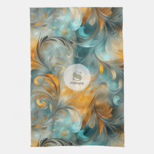 Rustic Metallic Paisley Abstract -Vintage-Inspired Tea Towel