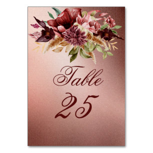 Rustic metallic rose gold terracotta roses table number