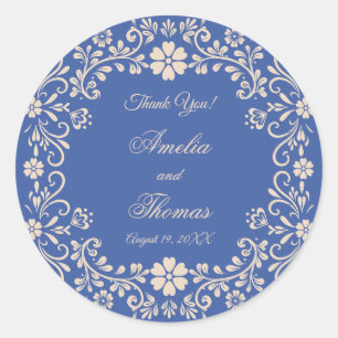 Rustic Mexican Blue Wedding Thank You Classic Round Sticker