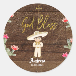 Rustic Mexican Gold Charro Boy Baptism Sticker