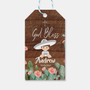 Rustic Mexican Silver Charro Baptism Favour Tag