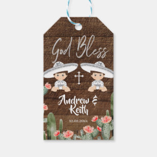 Rustic Mexican Silver Charro Baptism Twins Gift Tags