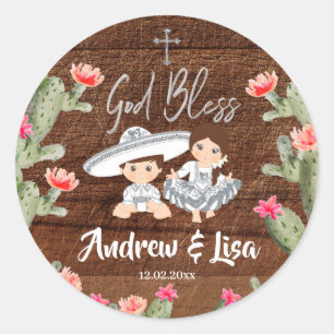Rustic Mexican Silver Charro Twin Baptism Sticker