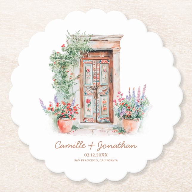 Rustic Mexico Wedding Personalised Paper Coaster (Front)