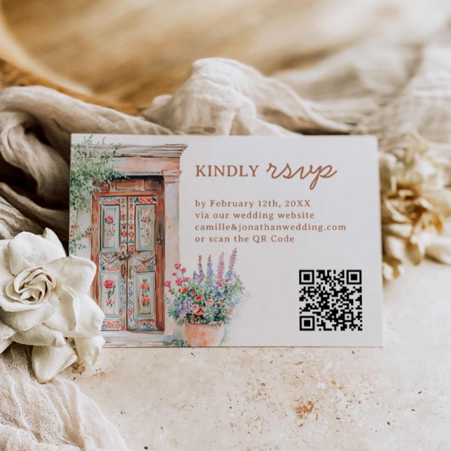 Rustic Mexico Wedding QR Code RSVP Card (Rustic Destination Wedding RSVP with QR Code)