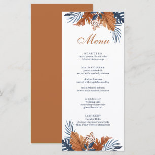 Rustic Midnight Blue Monstera Menu Card