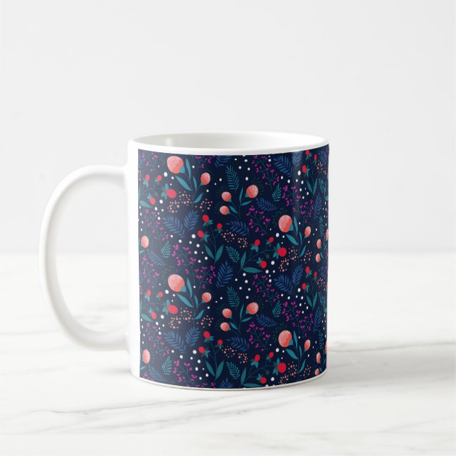 Rustic Midnight Blue Spring Flowers Garden Coffee Mug (Left)