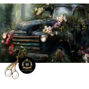Rustic Midnight Floral Truck Decoupage Tissue Paper