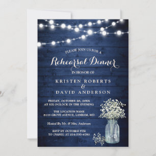 Rustic Midnight Night Blue Lights Rehearsal Dinner Invitation