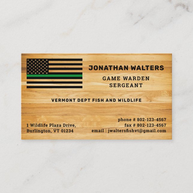 Rustic Military Police Thin Green Line Flag Wood  Business Card (Front)