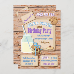 Rustic Milk and Cookies Birthday Party Invitations
