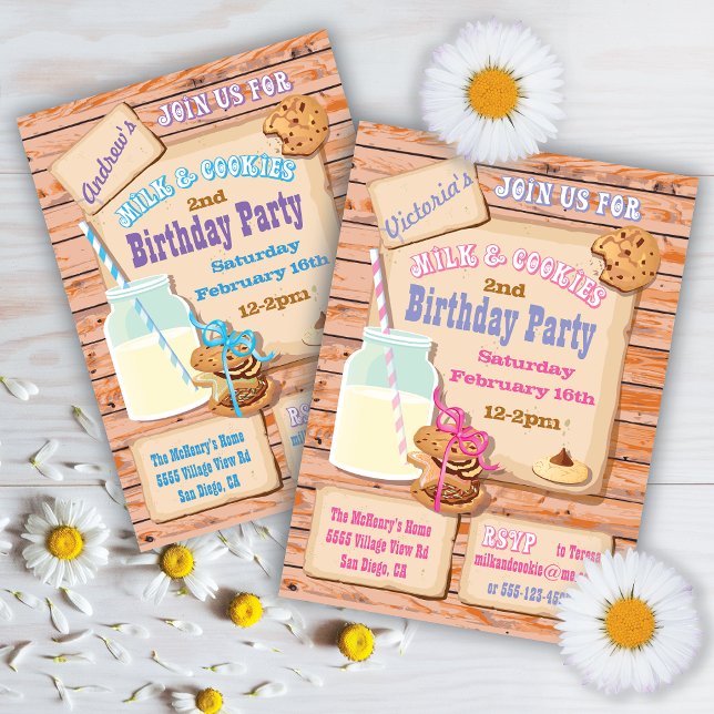 Rustic Milk and Cookies Birthday Party Invitations (Creator Uploaded)
