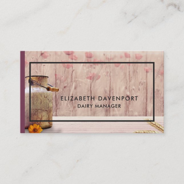 Rustic Milk Can Country Style on Wood Business Card (Front)