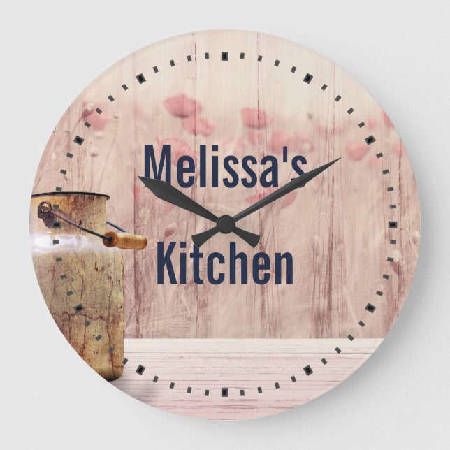 Rustic Milk Can Country Style on Wood Large Clock (Front)