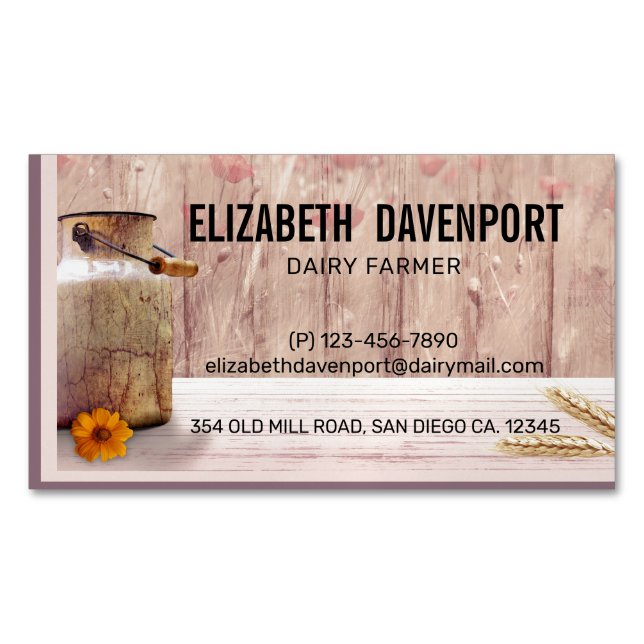 Rustic Milk Can Country Style on Wood Magnetic Business Card (Front)