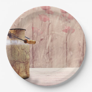 Rustic Milk Can Country Style on Wood Paper Plate