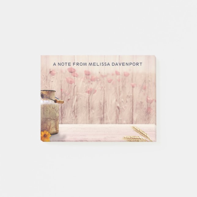 Rustic Milk Can Country Style on Wood Post-it Notes (Front)