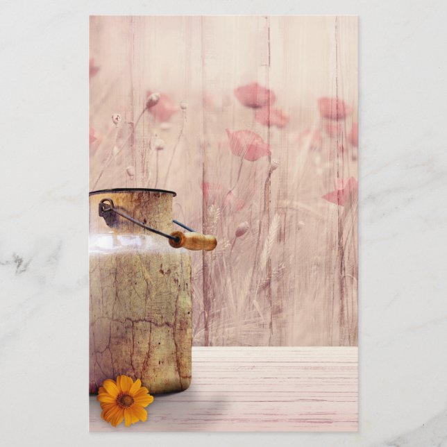 Rustic Milk Can Country Style on Wood Stationery (Front)