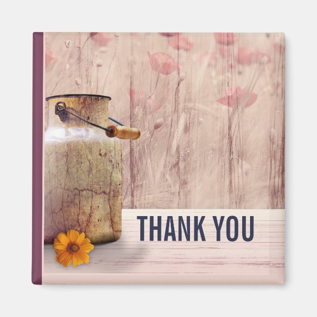 Rustic Milk Can Country Style on Wood Thank You Magnet (Front)