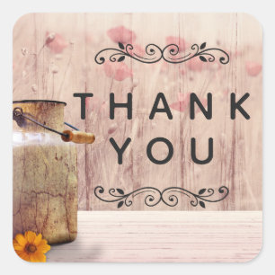 Rustic Milk Can Country Style on Wood Thank You Square Sticker