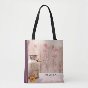 Rustic Milk Can Country Style on Wood Tote Bag