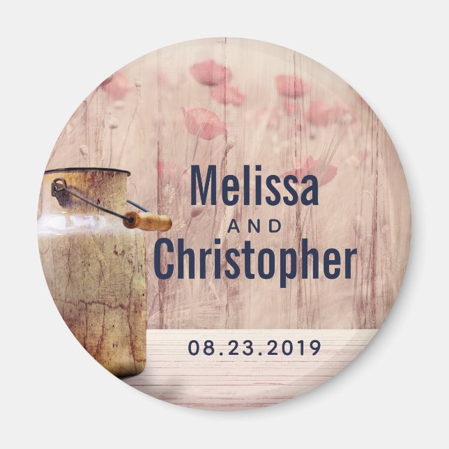 Rustic Milk Can Country Wedding Date Magnet (Front)