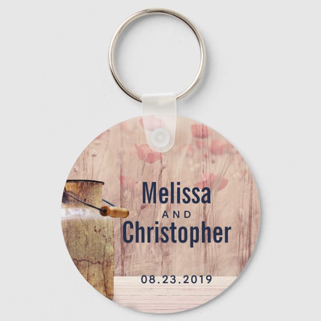 Rustic Milk Can Country Wedding Key Ring (Front)