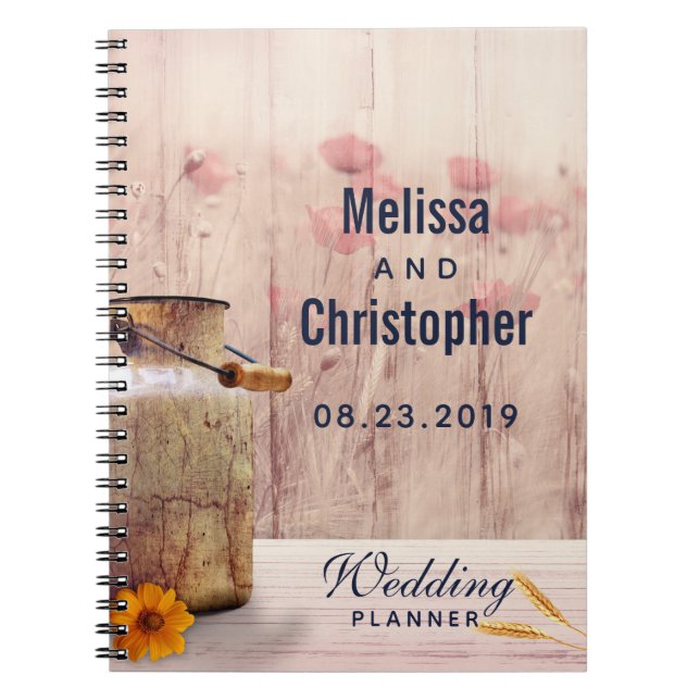 Rustic Milk Can Country Wedding Planner Notebook (Front)