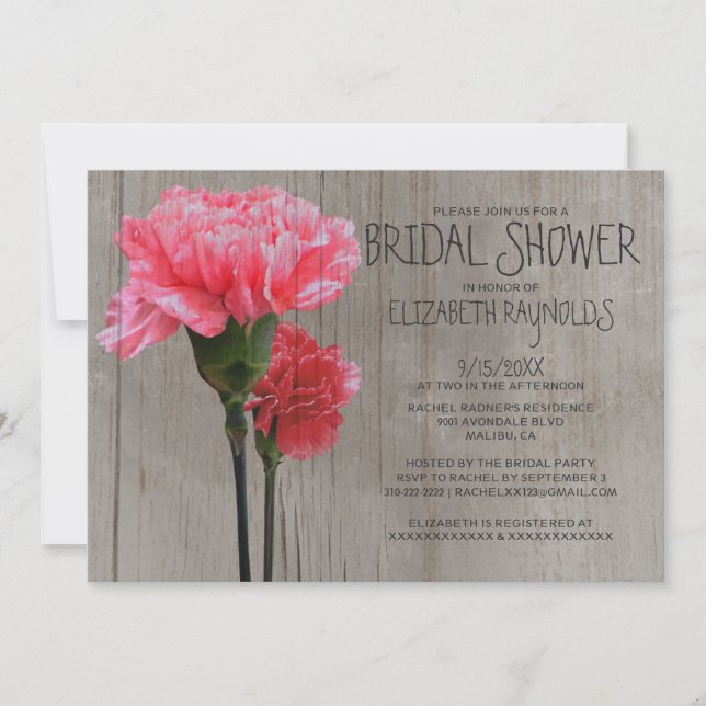 Rustic Mini-Carnation Bridal Shower Invitations (Front)