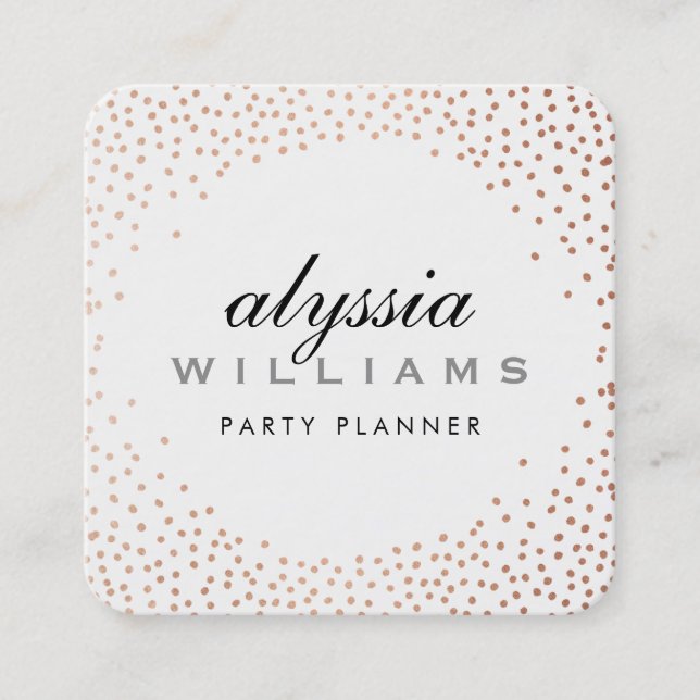 RUSTIC MINI CONFETTI cute luxe copper foil spot Square Business Card (Front)