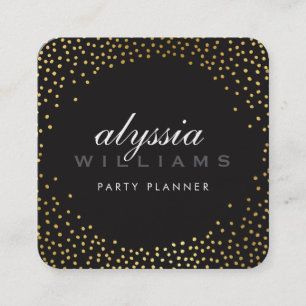 RUSTIC MINI CONFETTI cute luxe gold foil black Square Business Card