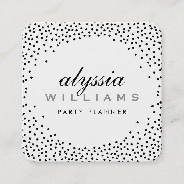 RUSTIC MINI CONFETTI cute luxe halo black white Square Business Card (Front)